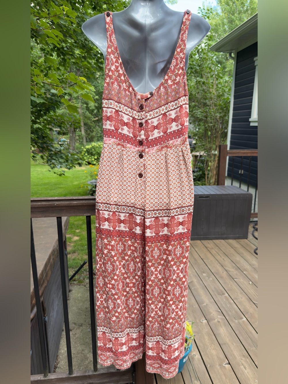 Patrons of Peace Boho Rust Paisley Wide Leg Jumpsuit Size M Cropped Palazzo Pock - Picture 5 of 8